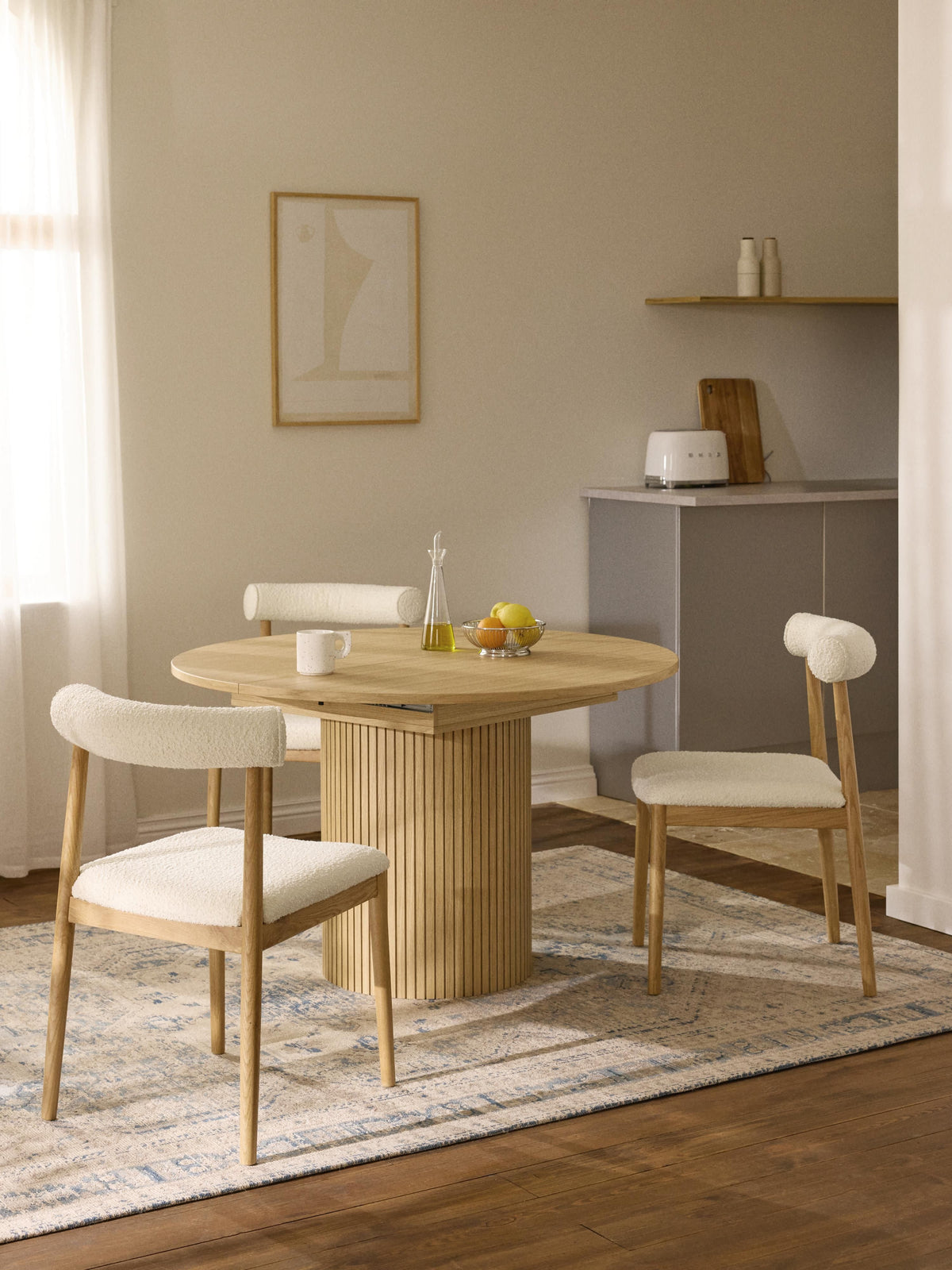 Filo Extendable Dining Table with Grooved Texture, 120 - 160 x 75 cm