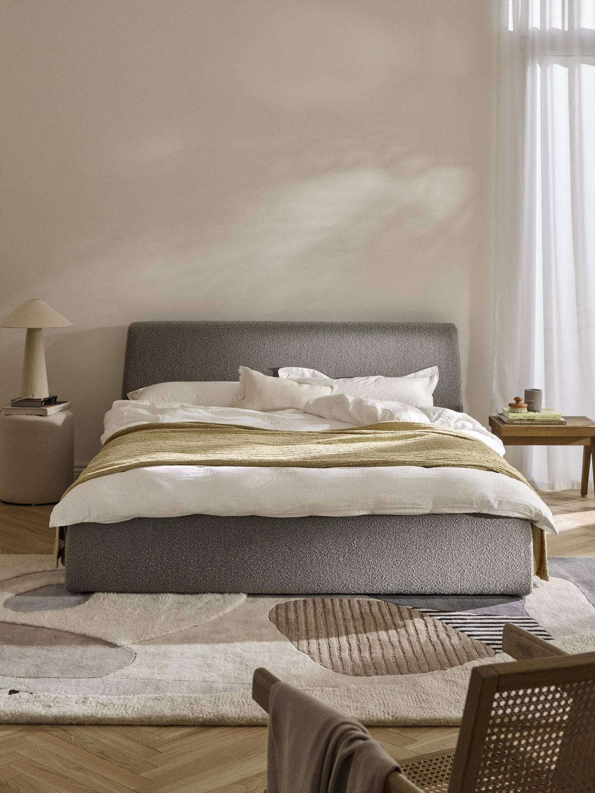 Cloud Bouclé Upholstered Bed with Storage