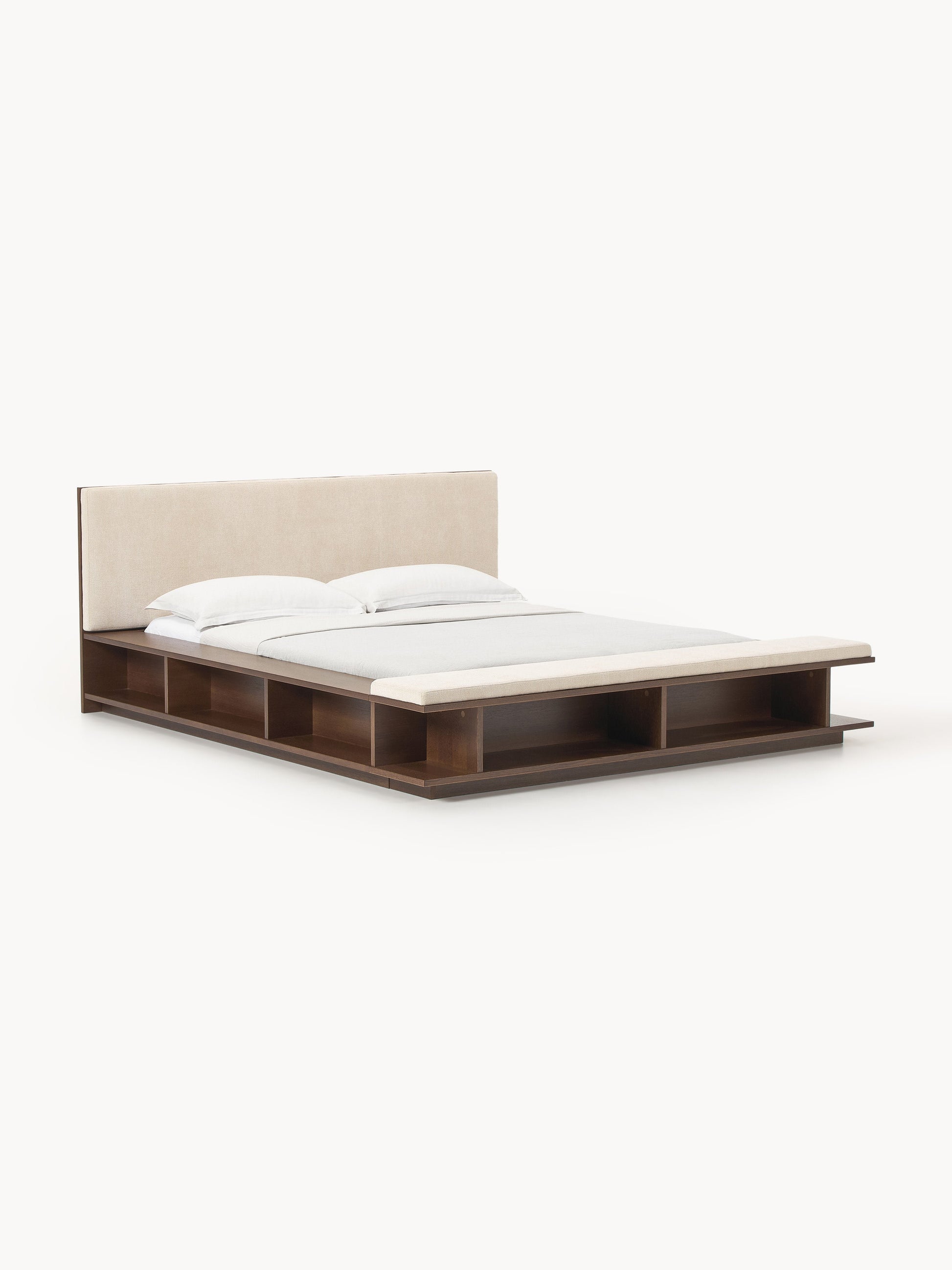Clark Wooden Bed Frame with Bench and Side Shelves