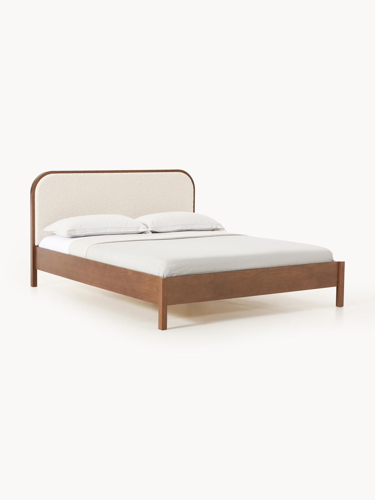 Jones Wooden Bed with Bouclé Headboard