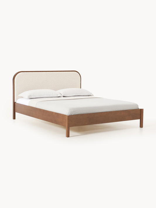 Jones Wooden Bed with Bouclé Headboard