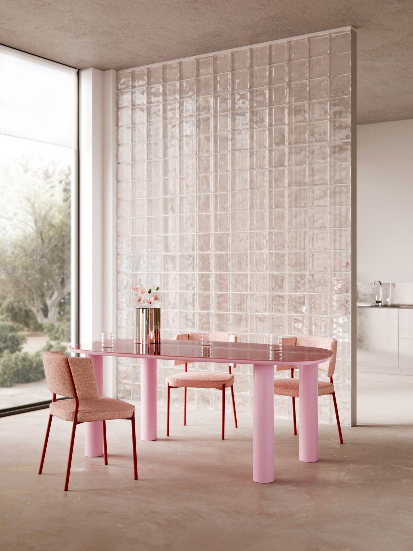 Beni Organic Dining Table with Glass Top, 200 x 110 cm
