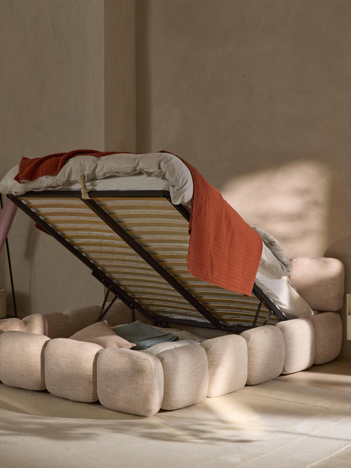 Tayla Upholstered Bed in Bouclé with Storage