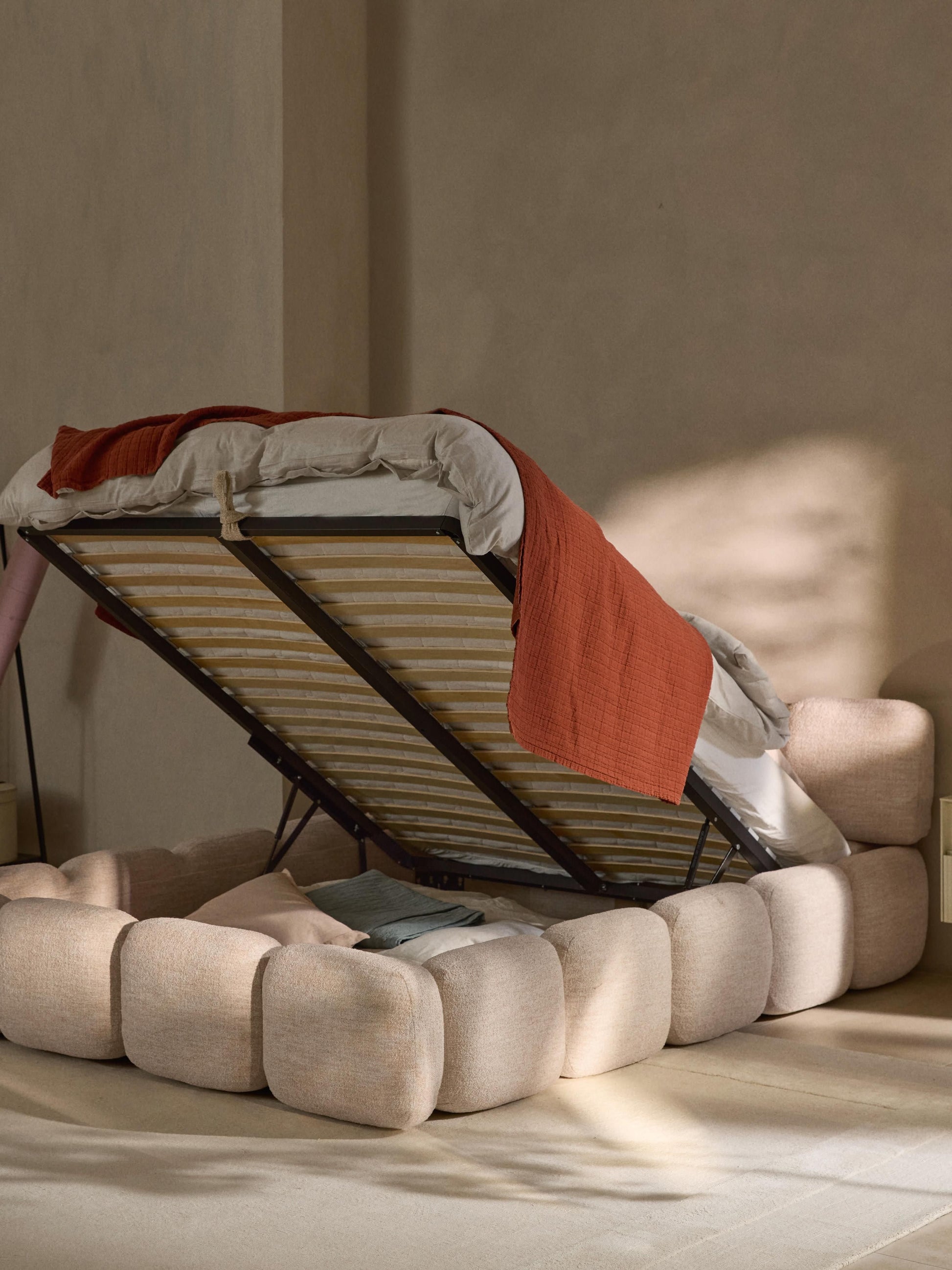 Tayla Upholstered Bed in Bouclé with Storage
