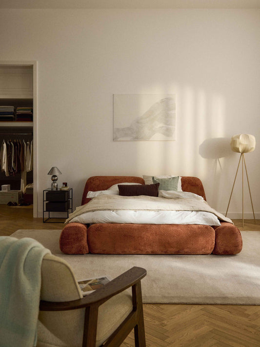 Wolke Upholstered Bed in Teddy Bouclé